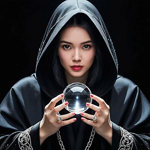 Woman in Embroidered Cloak with Crystal Ball