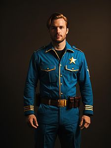 Realistic Chase McCain Costume Cosplay by Man in Blue Police Uniform