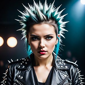 Confident Woman with Blue and White Mohawk in Punk Rock Aesthetic