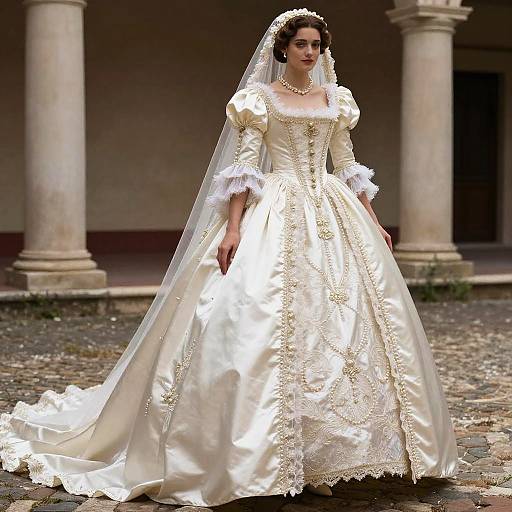 Victorian Style Woman in Elegant Vintage Wedding Dress