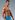 Muscular man posing in blue swim trunks