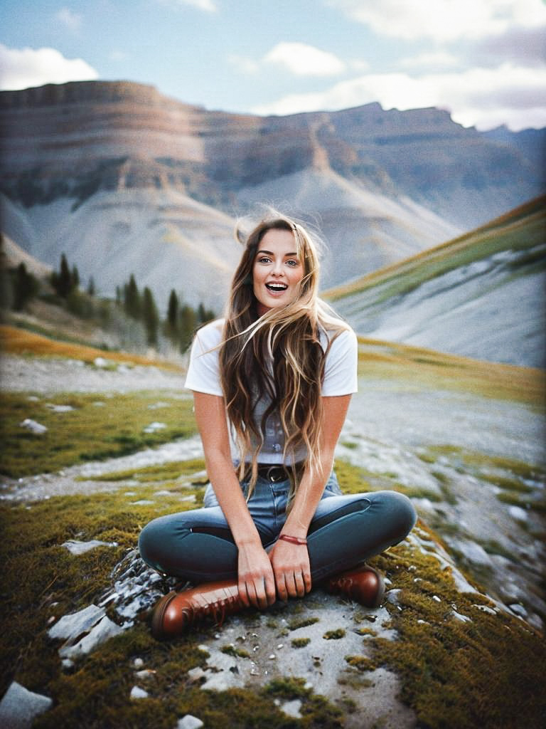 Carefree Woman in Mountain Landscape