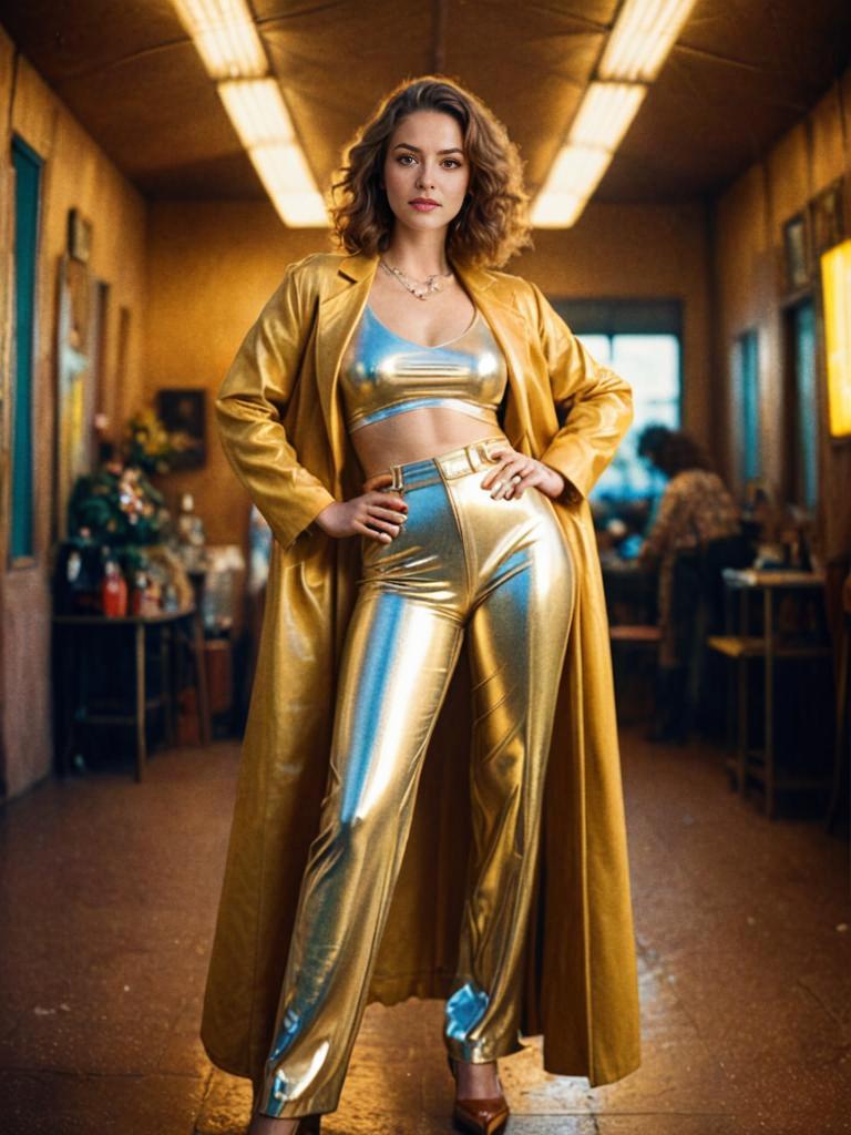 Confident Woman in Glamorous Retro Outfit