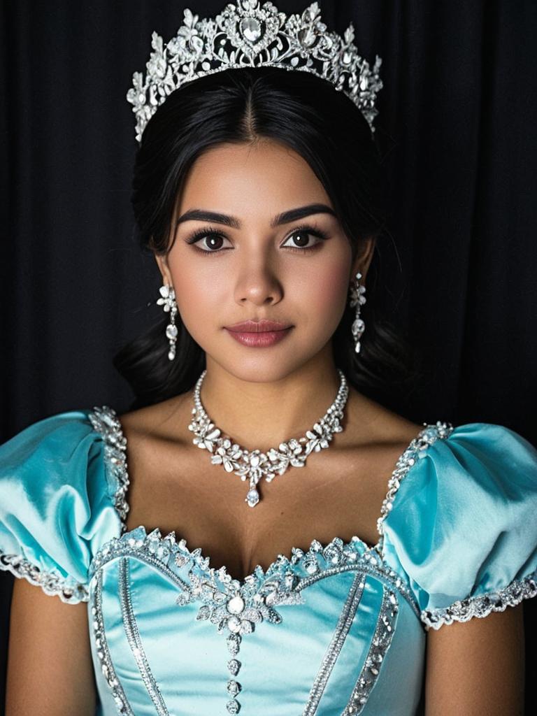 Elegant Young Woman in Light Blue Quinceañera Gown