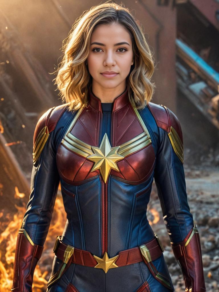 Captain Marvel in Iconic Suit Ready for Action