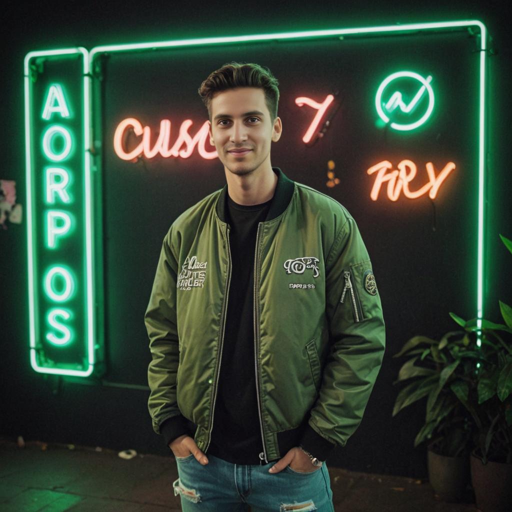 Confident Man in Neon Urban Night