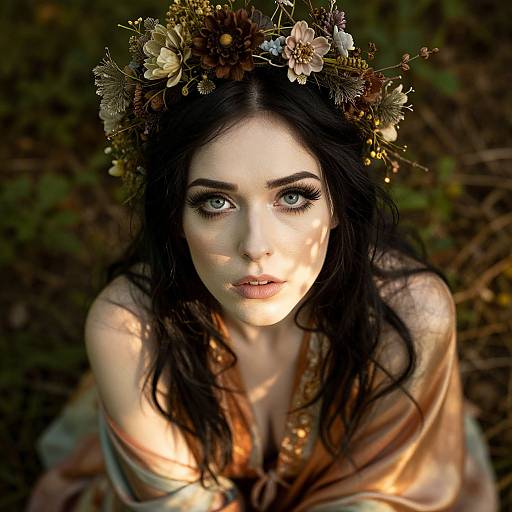 Portrait of Woman with Floral Crown in Bohemian Style