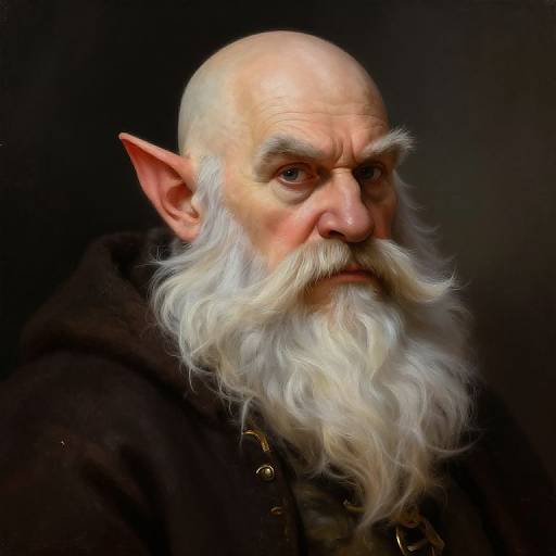 Elderly Elf Man with White Beard in Classical Painting Style