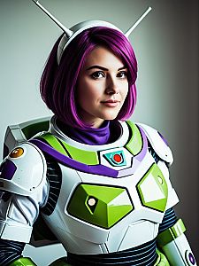 Woman in Photorealistic Buzz Lightyear Costume Colorful Cosplay Portrait