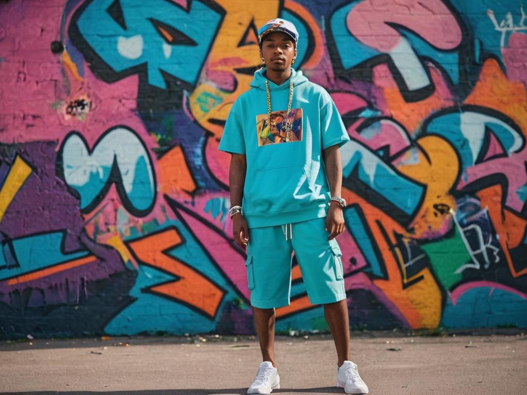 Stylish man in front of graffiti wall