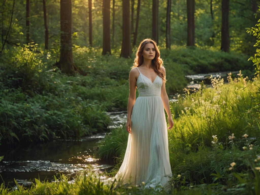 Cinematic Portrait of a Woman in Golden-Hour Forest