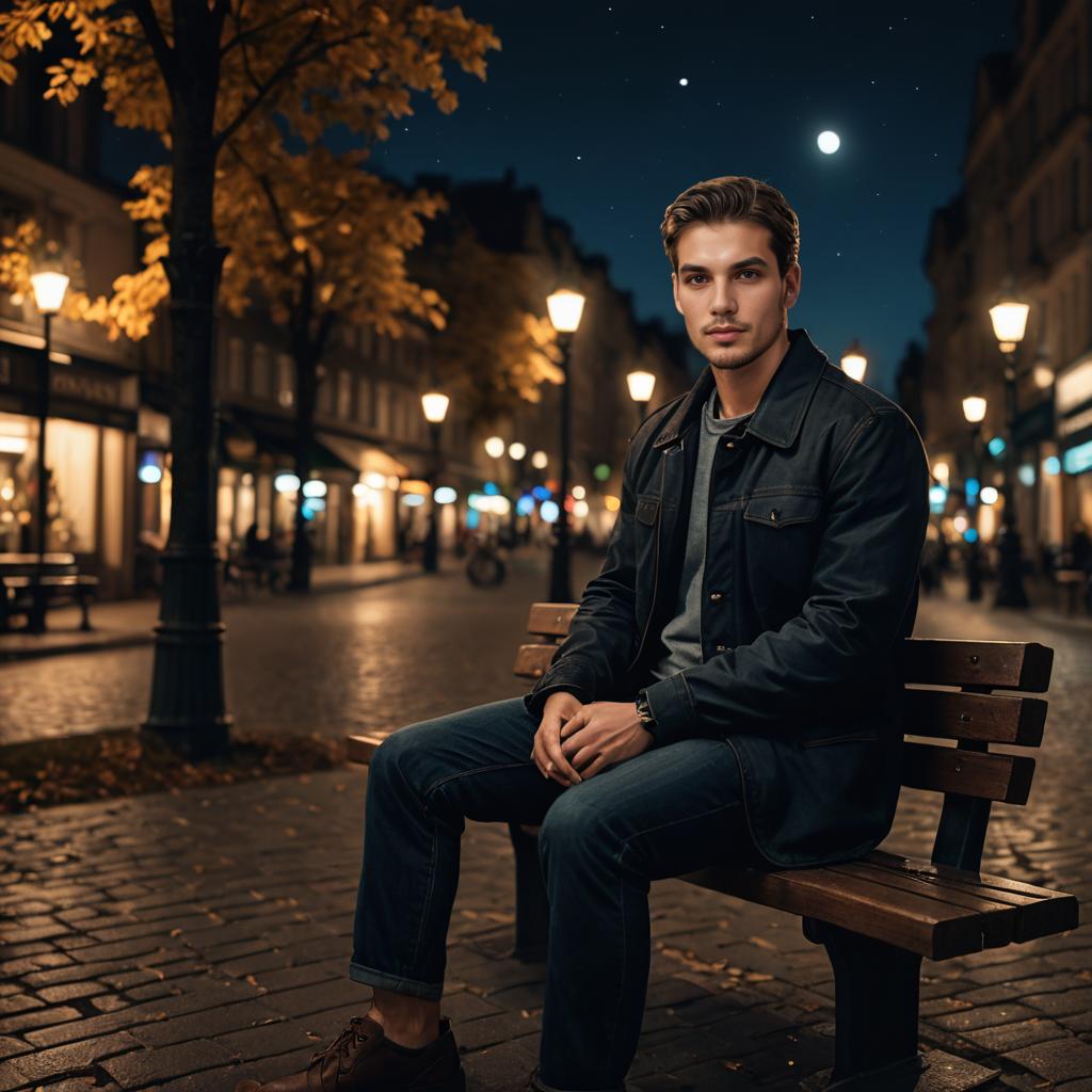 Man on Bench at Night