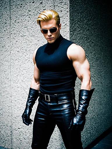 Albert Wesker Inspired Man in Black Leather Outfit and Sunglasses