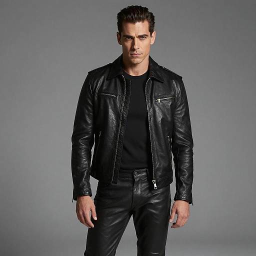 Man Wearing Black Leather Jacket and Pants Fashion Portrait