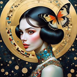 Elegant Woman Portrait with Butterfly and Halo
