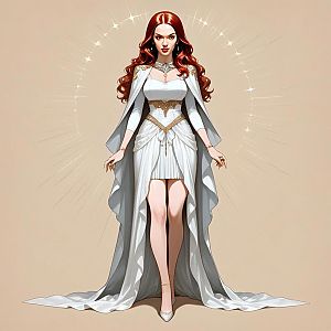 Confident Woman in Elegant White Gown with Red Hair