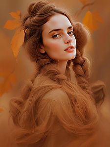 Portrait of a Woman with Reddish-Brown Hair in Autumnal Setting