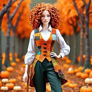 Vibrant Autumn Fashion Illustration with Red Hair