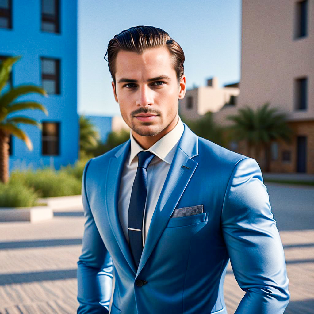 Confident Young Man in Blue Suit