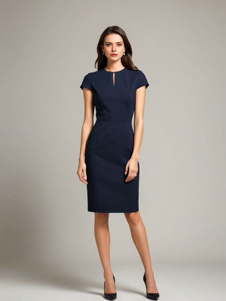 Elegant Woman in Navy Blue Dress