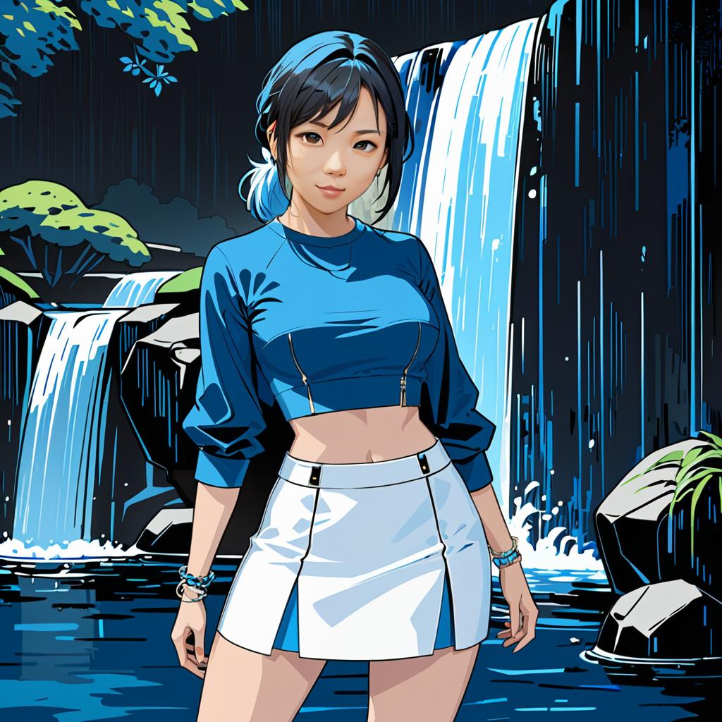 Stylized Anime Woman by Waterfall