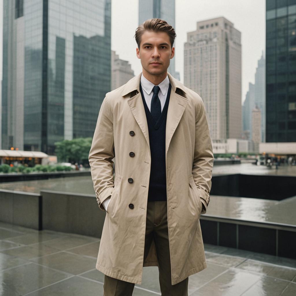 Confident Man in Trench Coat in Urban Setting