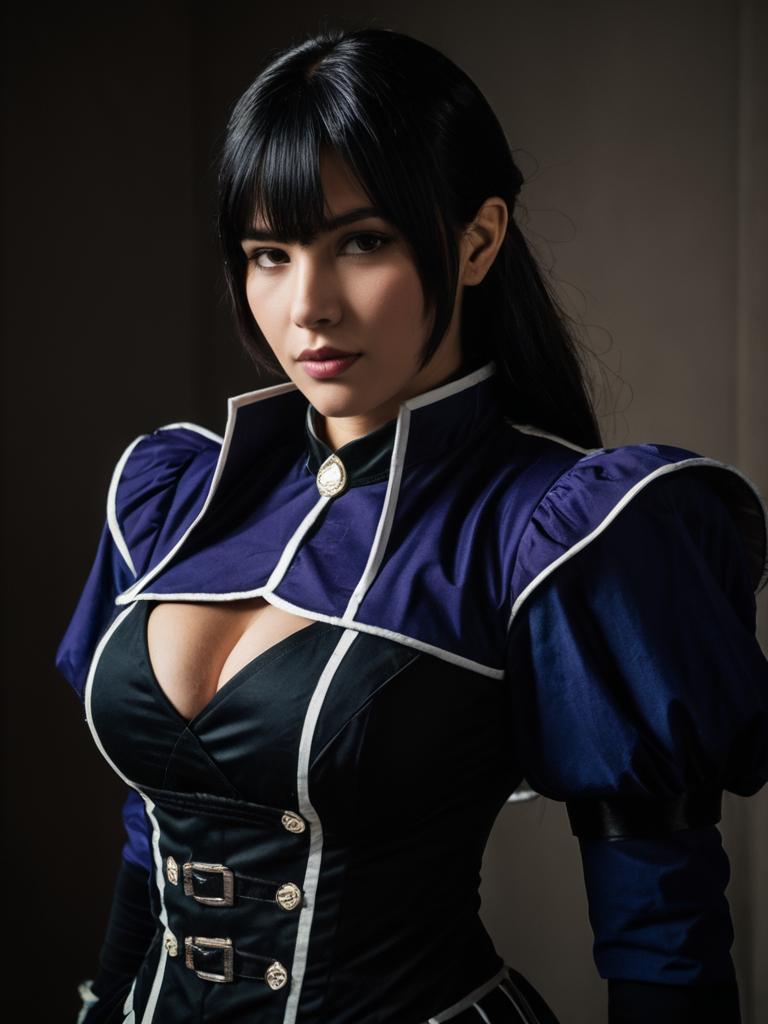 Realistic Sexy Cosplay Woman as Murrue Ramius Character in Detailed Costume