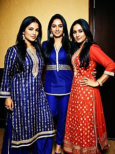Elegant Trio of Women in Vibrant Traditional Indian Attire