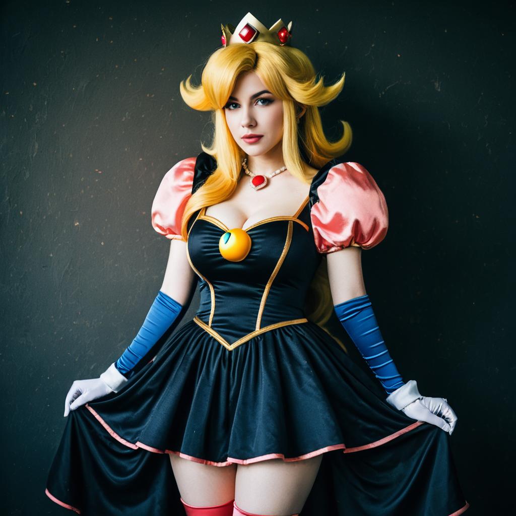Stylish Princess Peach Cosplay with Black and Pink Dress