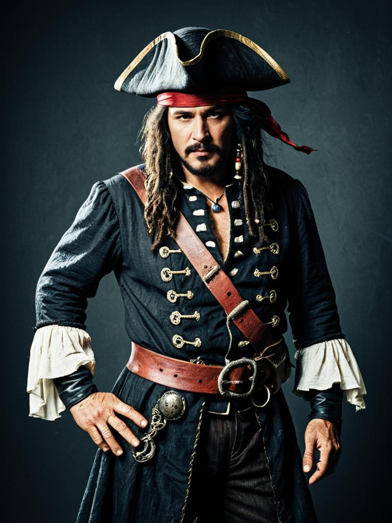 Photorealistic Studio Portrait of Man in Detailed Pirate Costume