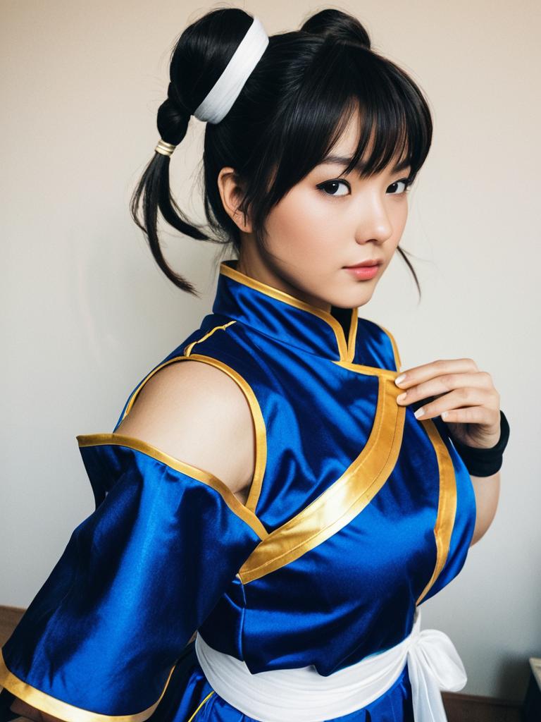 Realistic Chun-Li Cosplay Costume Portrait of Woman