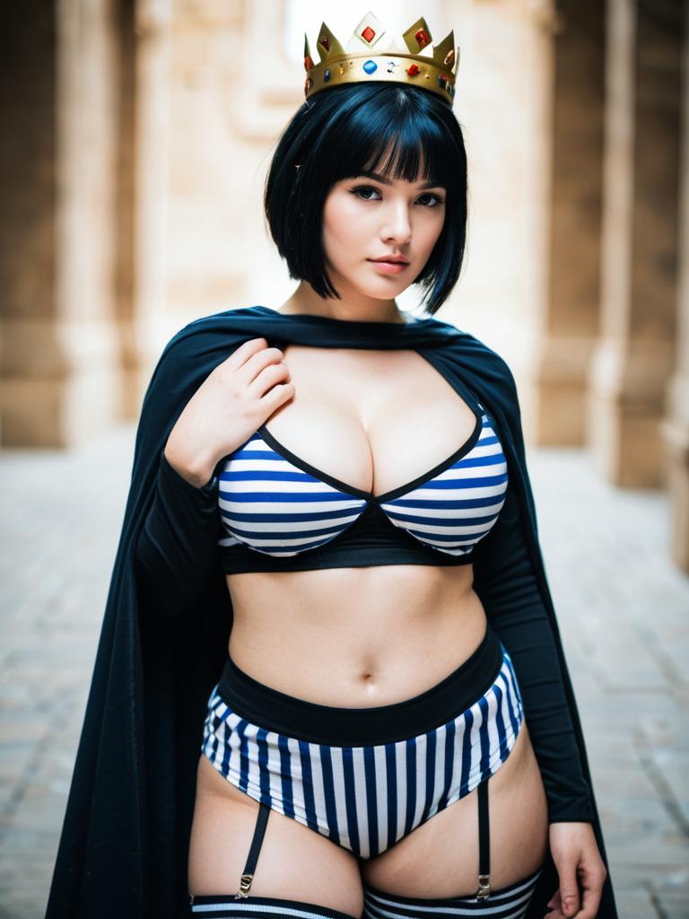 Ancient Princess Inspired Woman in Striped Outfit and Crown