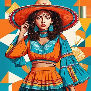 Vibrant Woman in Colorful Traditional Outfit