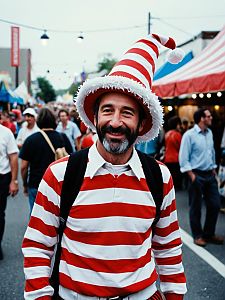 Man in Waldo Costume at Outdoor Festival Portrait