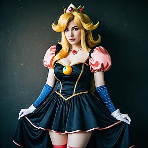 Stylish Princess Peach Cosplay with Black and Pink Dress