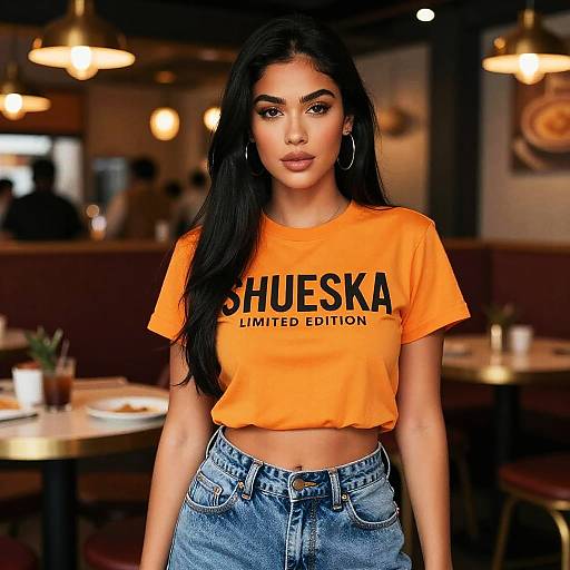 Woman in Shueisha Visual Style Wearing Cropped Orange T-Shirt