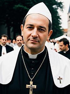 Man in Catholic Priest Costume Candid Festival Portrait Photorealist