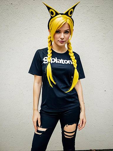 Splatoon 3 Inspired Woman Cosplay with Yellow Braided Hair and Themed Headband