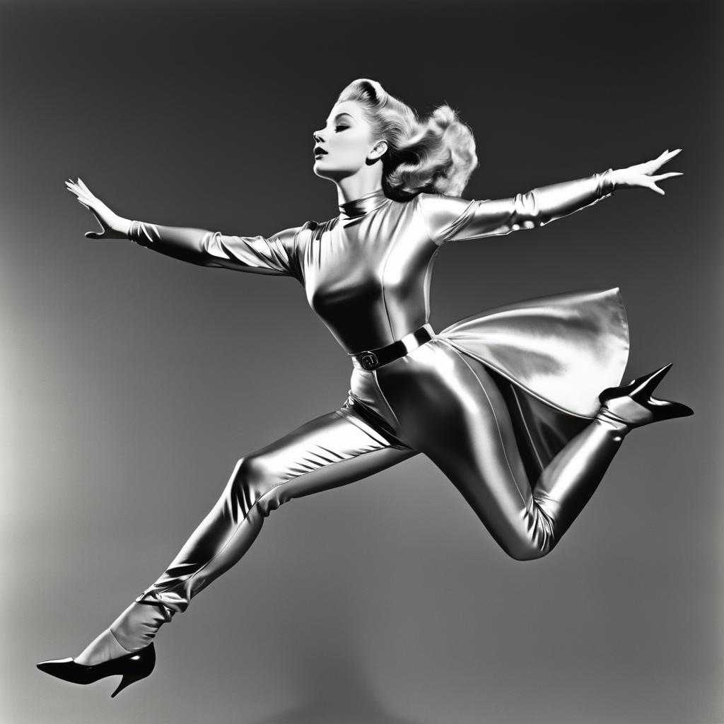 Futuristic Woman in Metallic Outfit - Mid-Leap