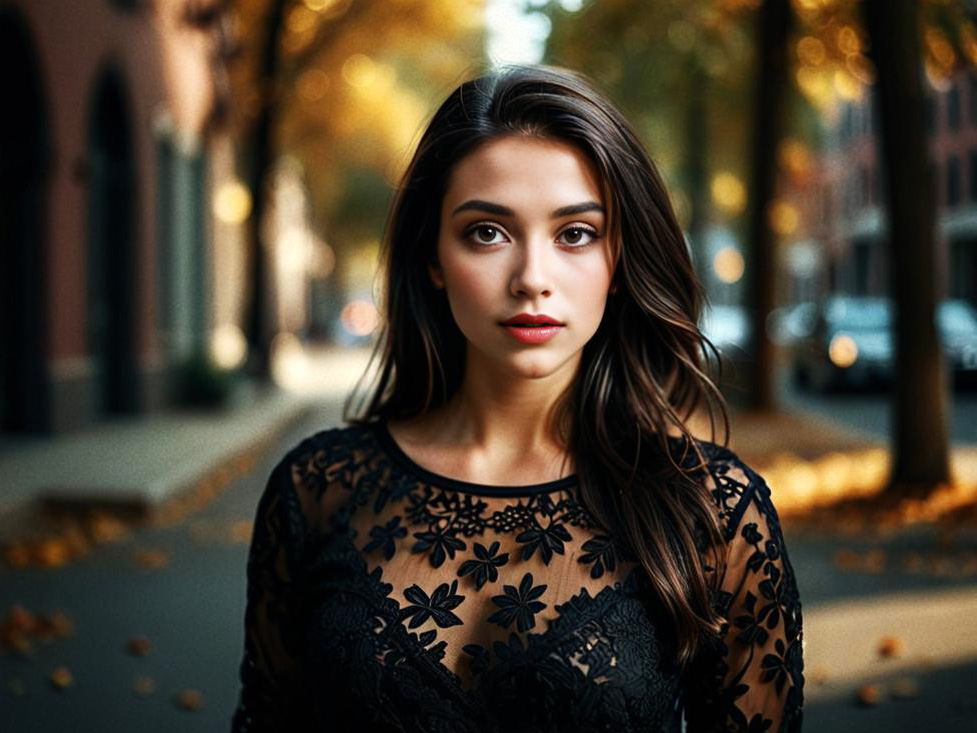 Elegant Woman in Autumn Street