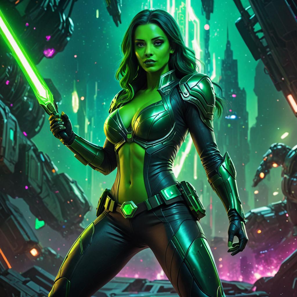 Fierce Gamora Warrior in Sci-Fi Setting