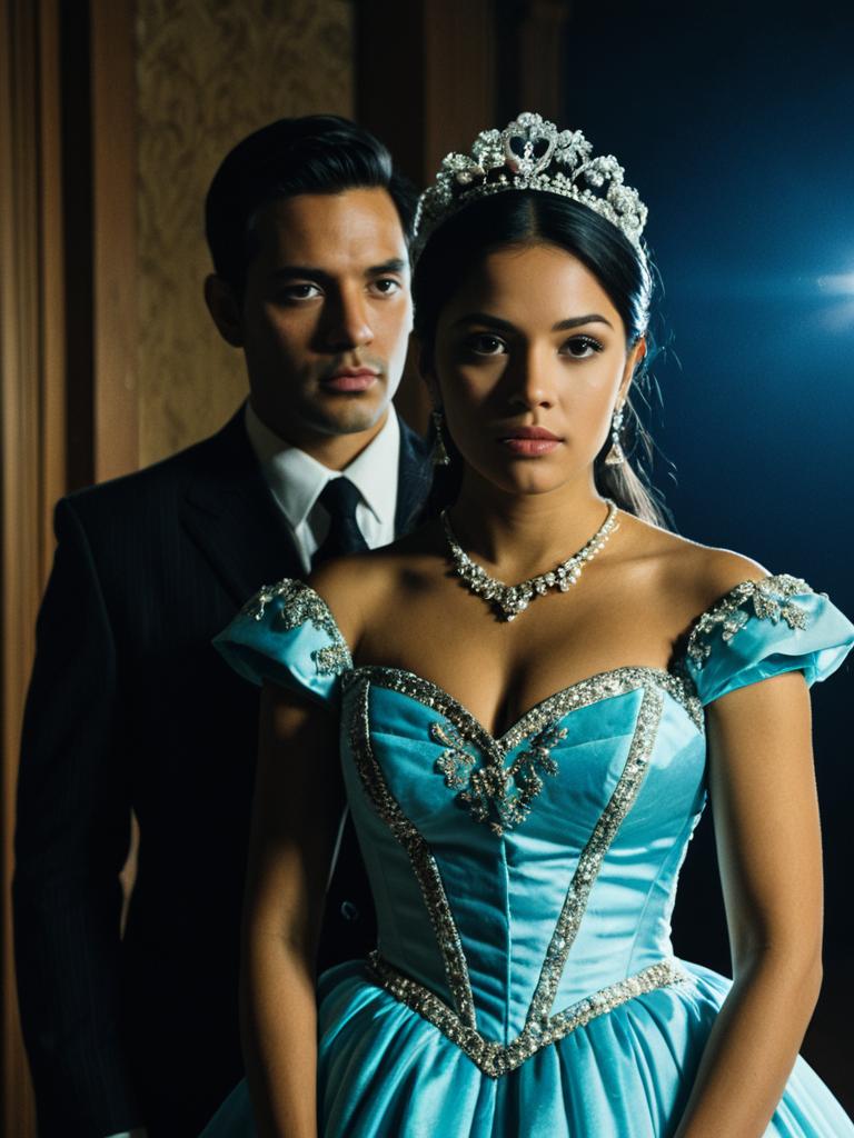 Elegant Young Woman in Blue Quinceañera Gown