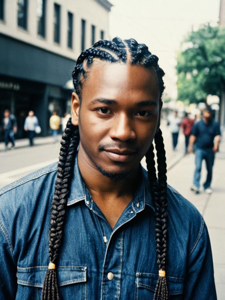 Man with Cornrow Braids Candid Street Portrait in Natural Daylight