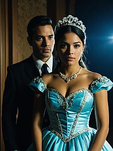Elegant Young Woman in Blue Quinceañera Gown