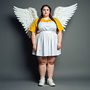 Plus-Size Woman in Creative Angel Costume