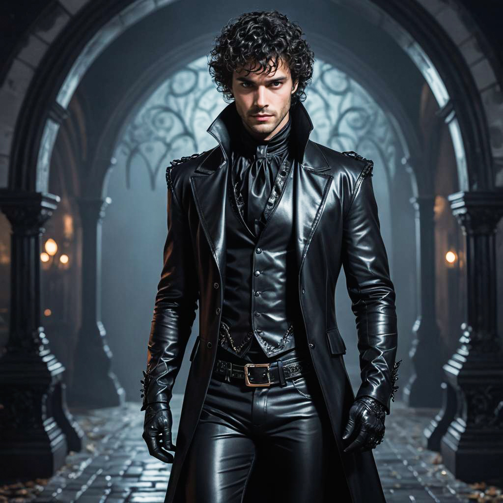 Confident Man in Gothic Leather Outfit