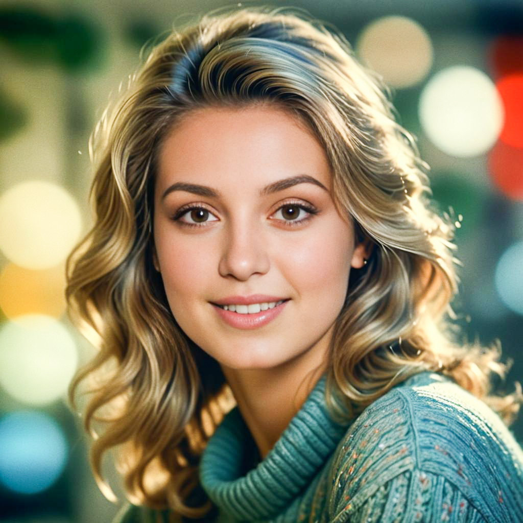 Smiling Woman with Curly Hair in Bokeh Background