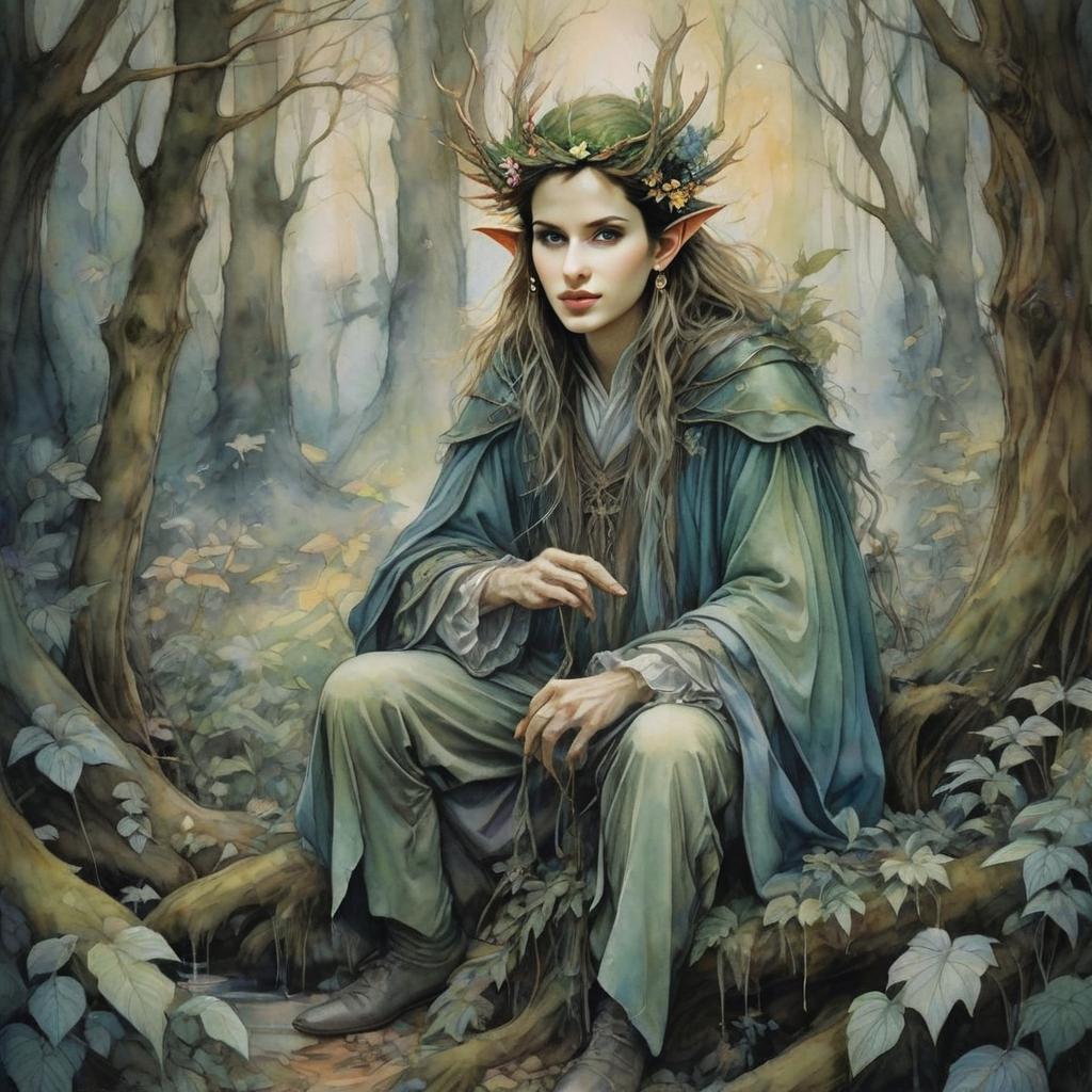 Elven Woman in Enchanted Forest