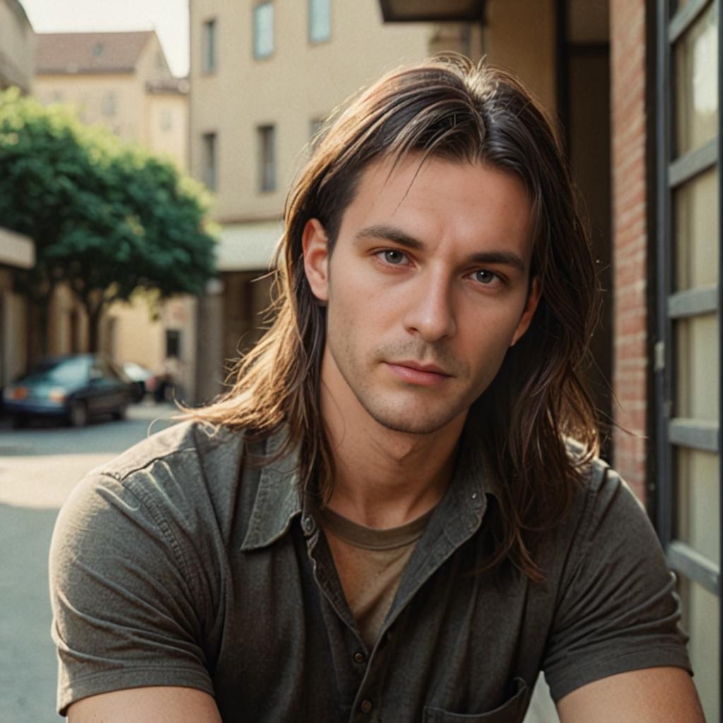 Man with Long Hair in Urban Setting