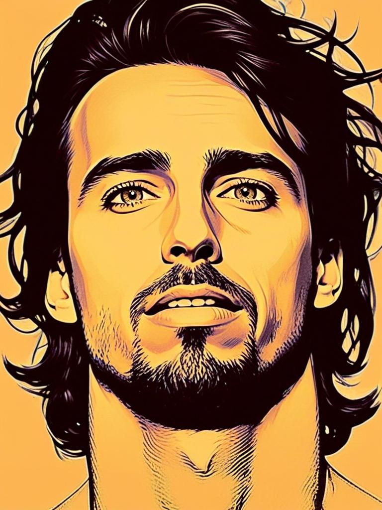 Stylized Digital Portrait of a Man with Wavy Hair